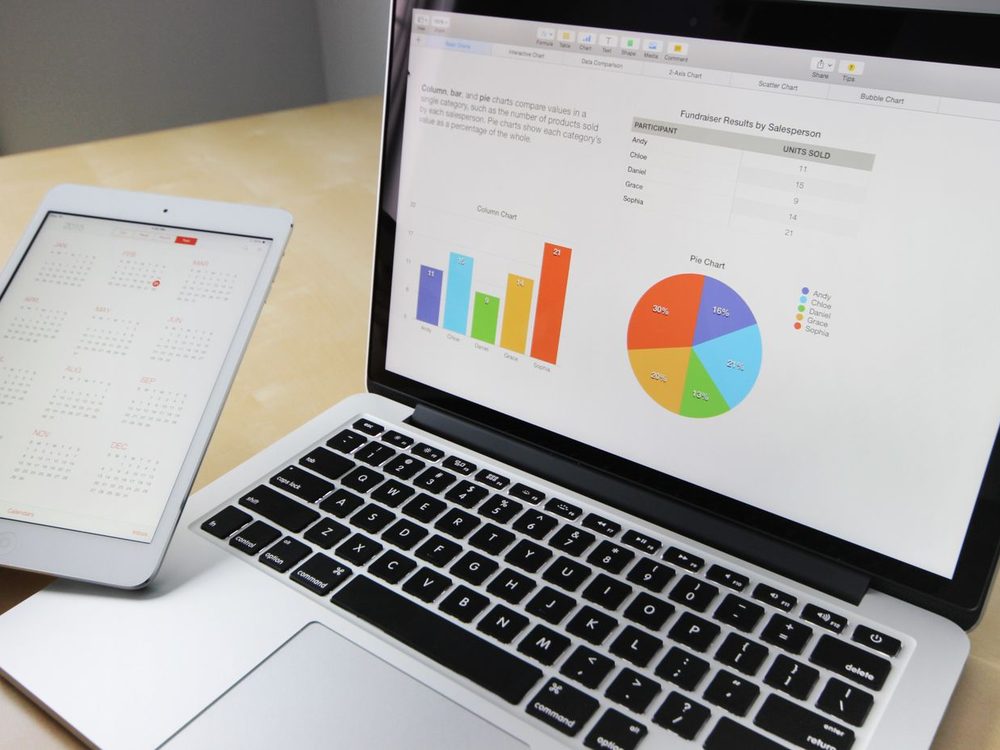 Laptop and tablet showing marketing charts